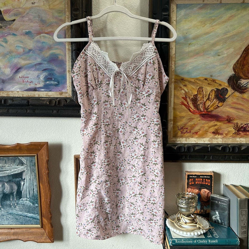 Pink Floral Lace Chemise Coquette Size M